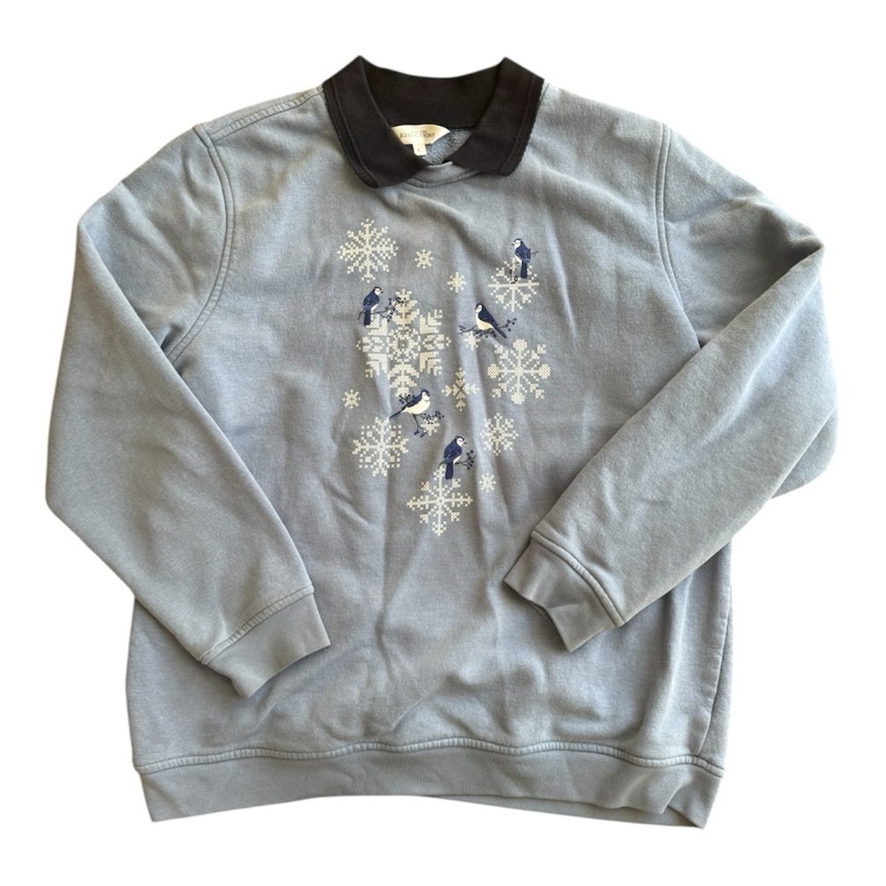 Vintage Northern Reflection’s Winter Blue Bird Collared Pullover Sweater Sz L